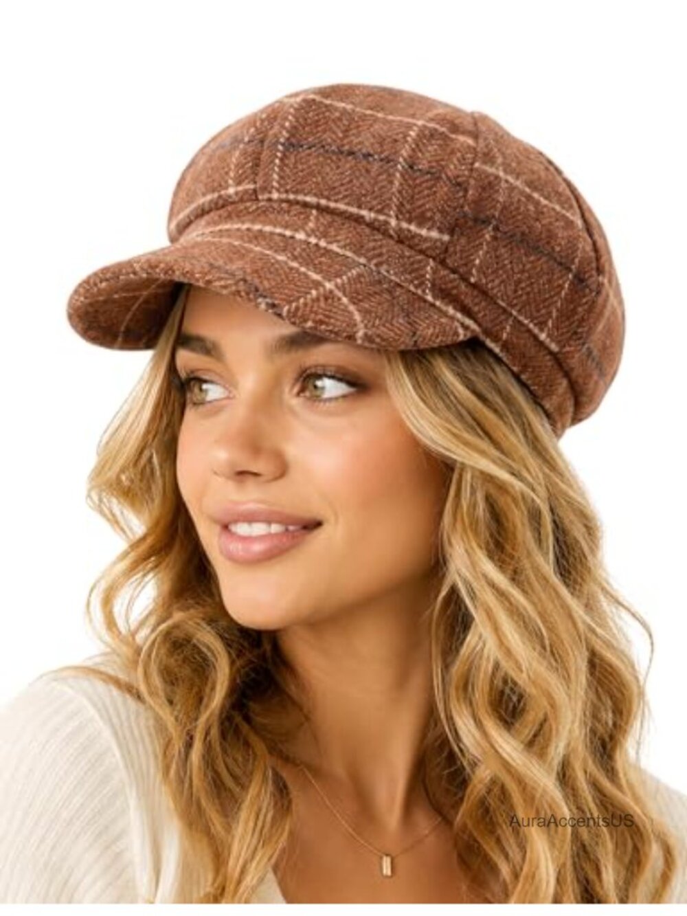 Wool Blend Newsboy Hat Structured Crown Curved Brim Adjustable Women's Cap